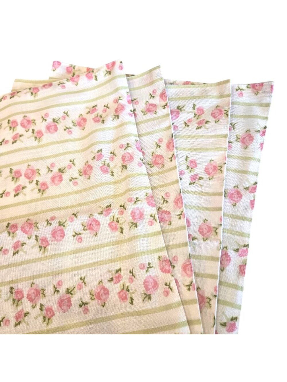 Kirkton House Pink Green Floral Striped Table Placemats 17"x12" Set Of 4 Cottage